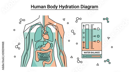 Human Body Hydration Diagram illustrating water balance and fluid levels within the human anatomy.