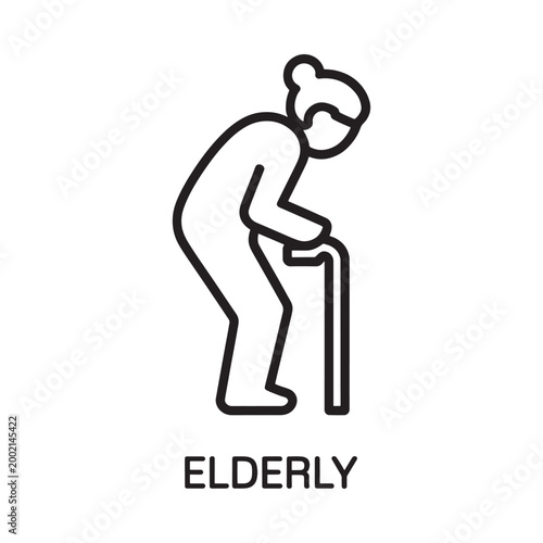 elderly person icon with cane on white background