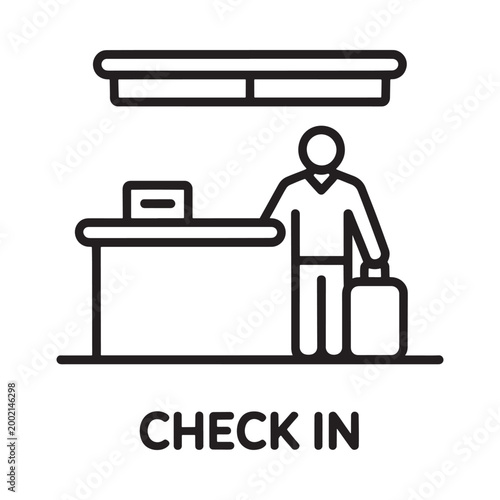 check in counter icon with person holding luggage