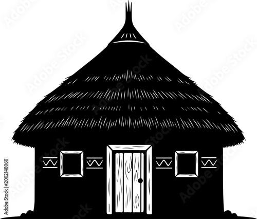 Foto African Village Hut silhouette vector illustration