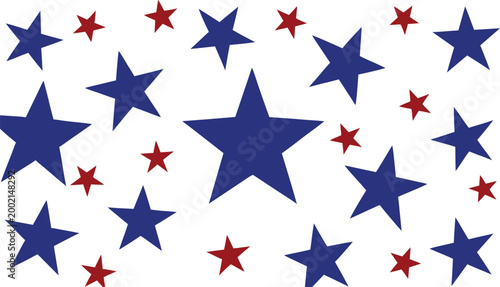 Blue and red transparent stars on a white background..