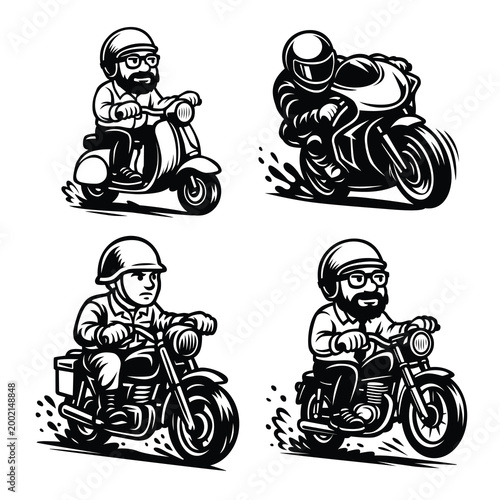 Casual Biker Vector Set Relaxed Motorcycle Rider Illustration Collection