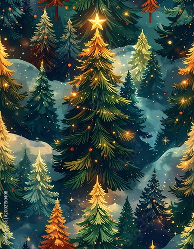 Illuminated forest scene