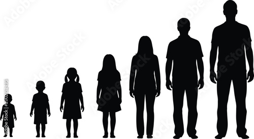 Family growth silhouette depicting stages of life from childhood to adulthood