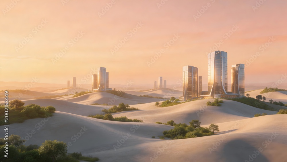 Fototapeta premium Futuristic city in desert landscape