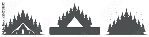 Forest camping badge set with tent nature emblems vector illustration