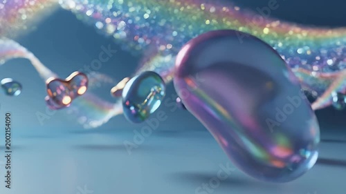 A vibrant and surreal digital artwork showcases shimmering, abstract orbs suspended against a backdrop of sparkling lights and a dreamy, colorful atmosphere.