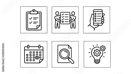 Productivity & Project Management Line Icons Set on Transparent Background, productivity, project management, task management, workflow, organization, planning, scheduling, checklist, tasks,