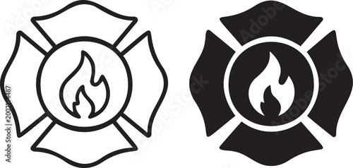 Firefighter Maltese cross emblem rotating with flame animation in a graphic clip