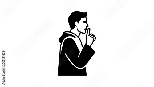 Minimal Secrecy Gesture Silhouette Vector Line Art on Transparent Background, silhouette, secrecy, silence, shhh gesture, finger on lips, quiet, hush, vector line art, minimal illustration, outline, 