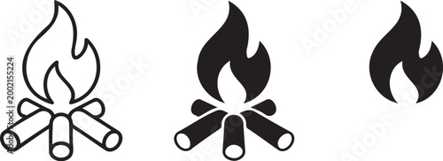 Dynamic video footage showcasing different vector illustrations of stylized campfire icons, perfect for representing warmth, outdoor adventure, or survival concepts in clean digital animation.