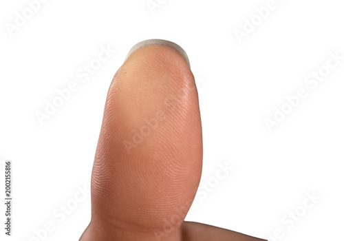 Billede på lærred Human thumb side view close up, fingertip skin isolated on transparent backgroun