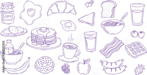 Bakery Products and Pastry Doodle Line Art Vector Illustration Set