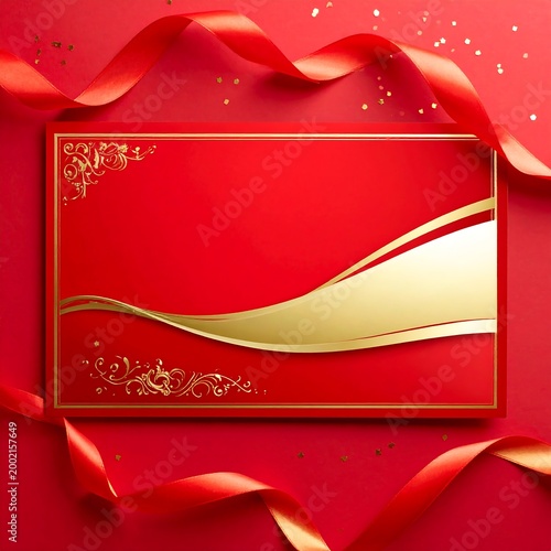 Red invitation card with gold accents