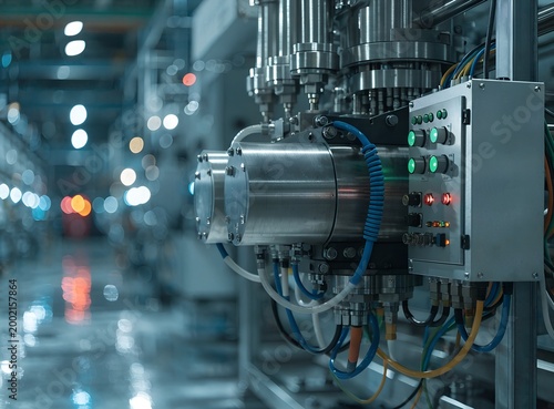 PLC Control Panel Interface with Blurred Industrial Automation Background