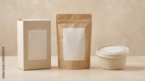 Blank kraft paper packaging container mockup set for eco products
