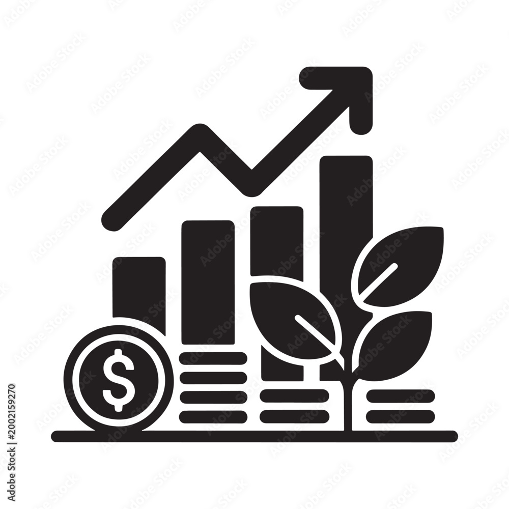 Fototapeta premium growth chart icon with dollar coin and plant