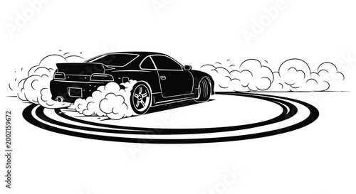 sports car drifting with smoke trail silhouette high quality professional detailed modern elegant stylish clean crisp vibrant colorful digital creative innovative