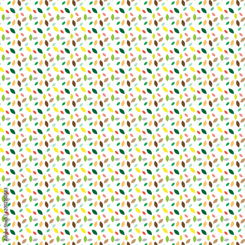 Seamless pattern of colorful miniature leaves on a white background. Vibrant multicolored leaf confetti vector pattern.
