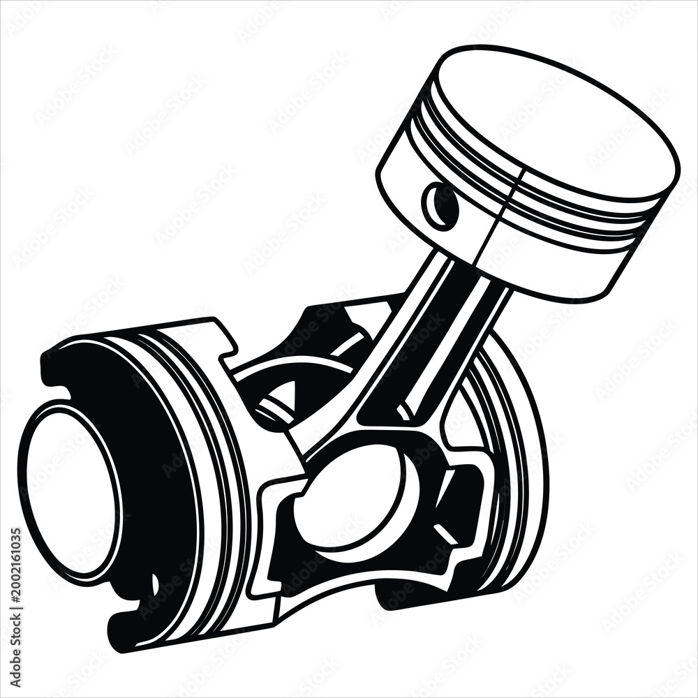 Naklejka premium Piston and Connecting Rod Automotive Engine Component Line Art