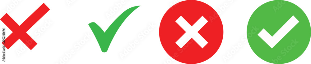 Fototapeta premium Checkmark and cross icons in red and green colors for approval and rejection symbols for yes and no isolated on transparent background