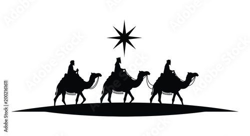 three wise men riding camels under star silhouette high quality professional detailed modern elegant stylish clean crisp vibrant colorful digital creative