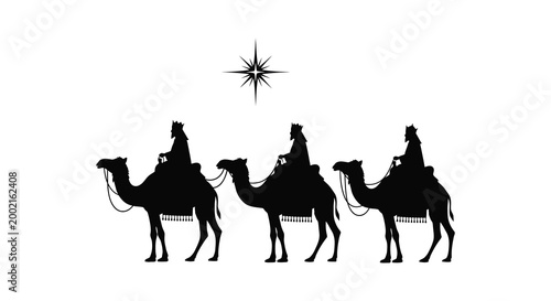 three wise men riding camels under star silhouette high quality professional detailed modern elegant stylish clean crisp vibrant colorful digital creative