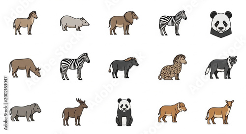 Photography Collection of cartoon wild animals in a simple flat design style.