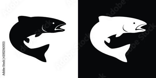 Salmon trout vector silhouette, freshwater fish vector, fish tattoo, Black fish silhouette