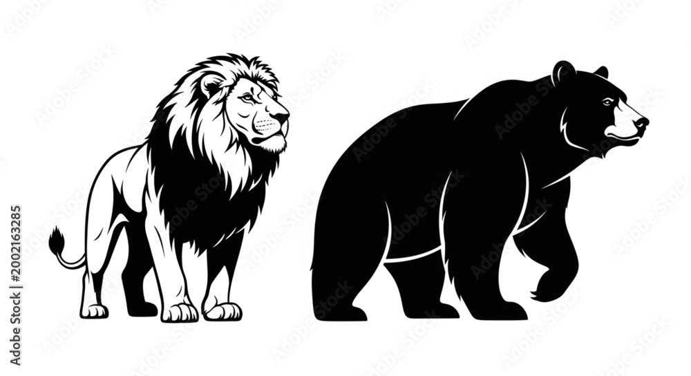 Obraz premium Lion and Bear Silhouette Comparison.