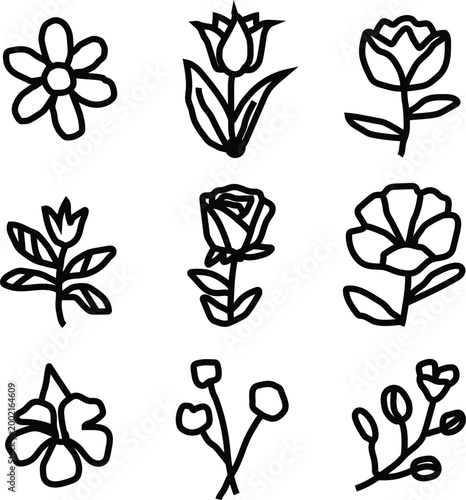 Floral Line Art Icon Set
