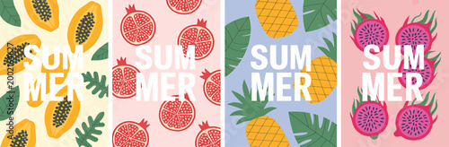 Summer season graphic design with tropical fruits and foliage