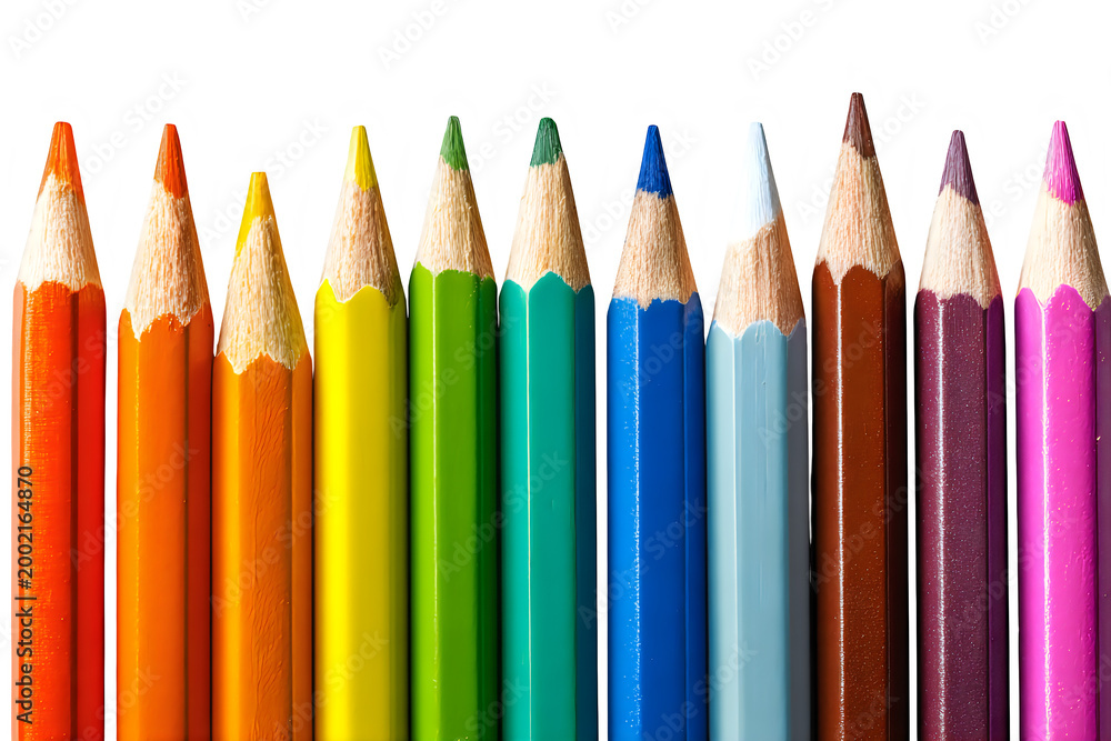 Fototapeta premium Row of colorful wooden pencils isolated on transparent background