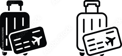Travel luggage and airplane ticket icons for journey preparation