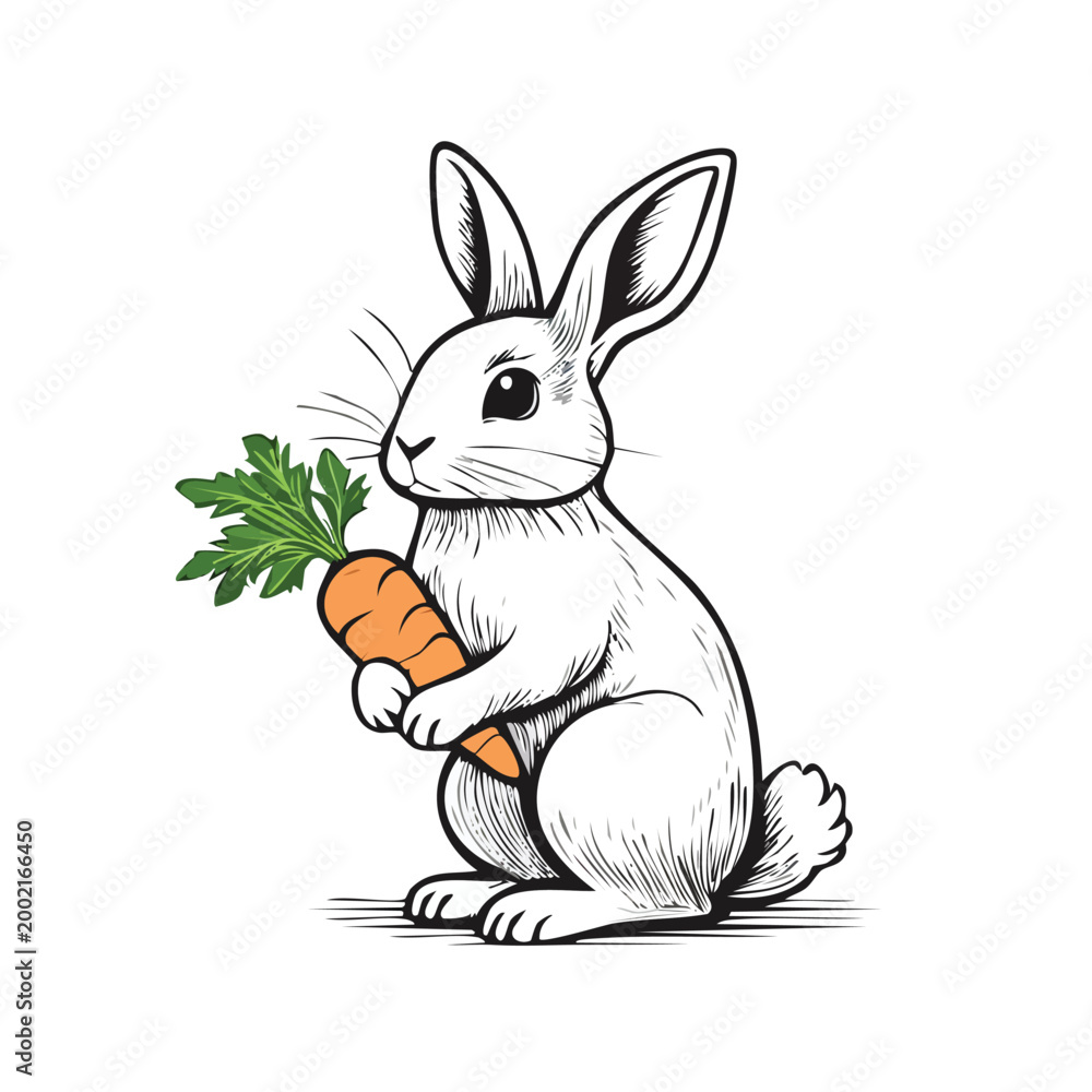 Fototapeta premium Rabbit with Carrot Illustration on White Background