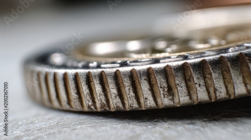 Macro close-up of euro coin relief with metallic texture and circular ridges