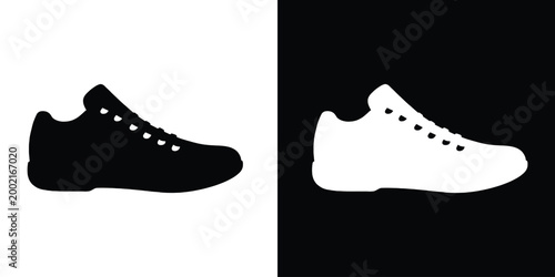 Running shoe silhouette vector, black athletic sneaker icon, minimalist sport footwear, sneaker silhouette