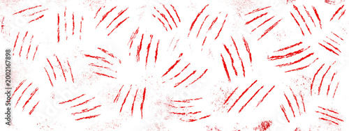 Collection of red scratch streaks and claw marks with rough grunge texture, isolated on transparent background