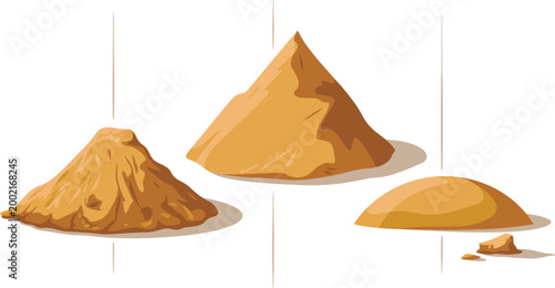 Foto Sand pile set with different shapes, construction material elements, minimal fla