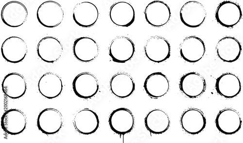 Hand drawn black circles and dots grid pattern on a white background, for bullet journaling