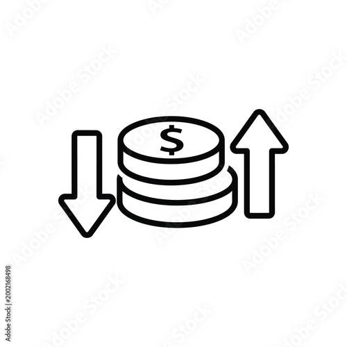 Black and White Line Piggy Bank with Up Down Arrows
