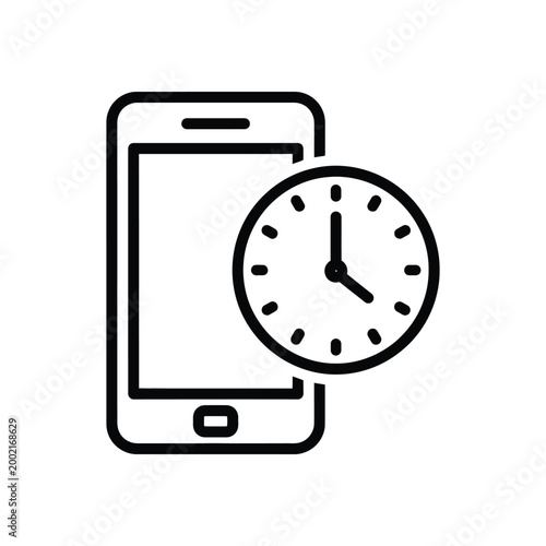 Black and White Line Smartphone with Analog Clock Face