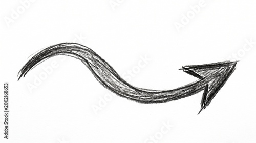 Hand-drawn black sketch of a wavy arrow pointing to the right on a white background