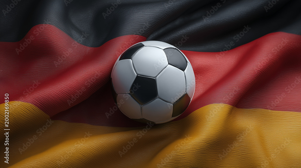 Naklejka premium germany football nation. german flag waving with soccer ball