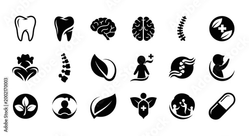 Medical health icons on white background.