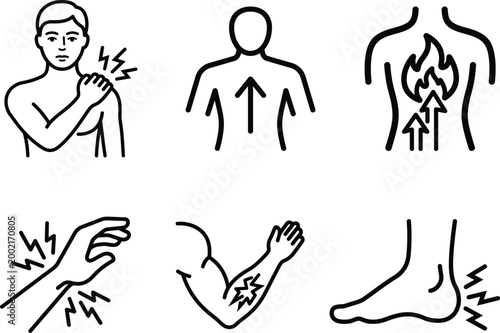line drawing of people with pain in different parts of their body