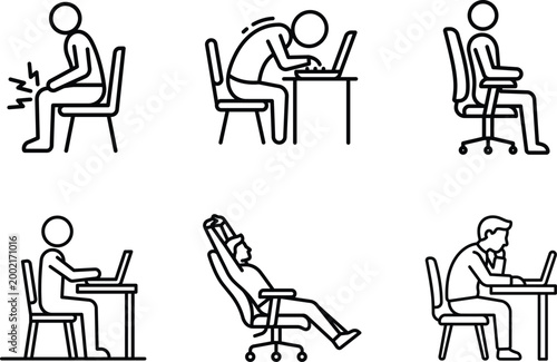people sitting on chair with bad body posture while working on computer  office health
