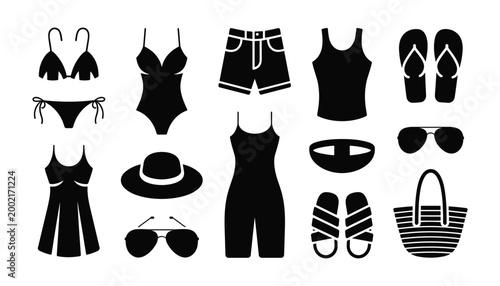 Fotografija Summer swimwear vector collection beachwear bikinis and accessories for vacation