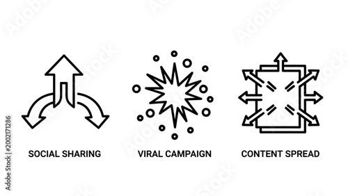 Social sharing viral campaign content spread icons with line art sharing economy campaign internet communication promotion marketing distribution audience popularity engagement information