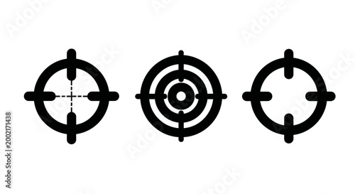 Set of minimalist target bullseye and crosshair icons for precision accuracy and goal achievement concepts with bullseye crosshair accuracy precision objective strategy marketing business